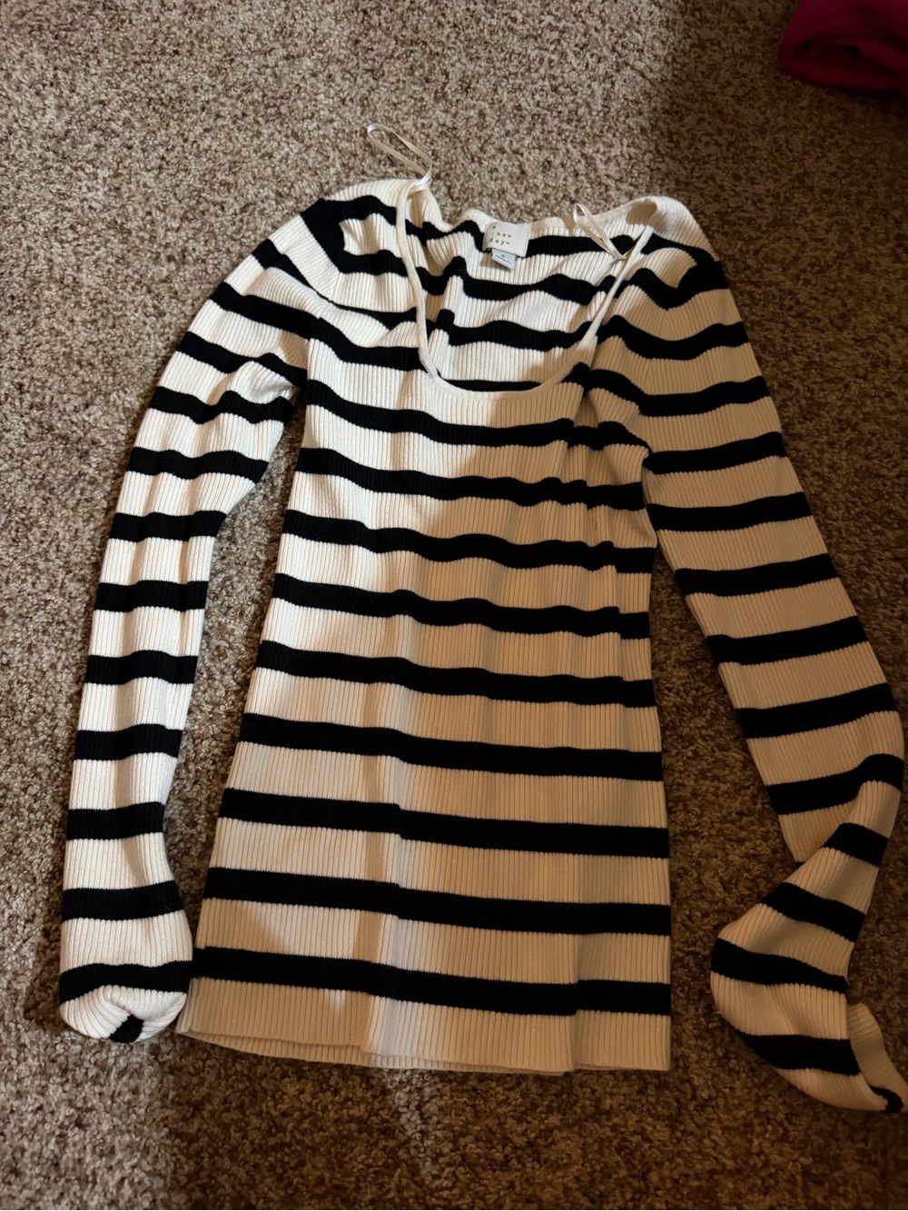 a new day Black and White Striped Scoop Neck Sweater
